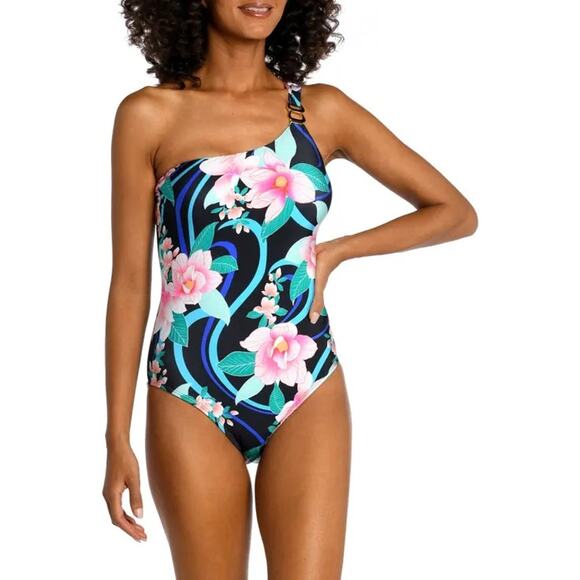 La Blanca Nightfall Floral Print One Shoulder One Piece Swimsuit Size 8 - Picture 1 of 11
